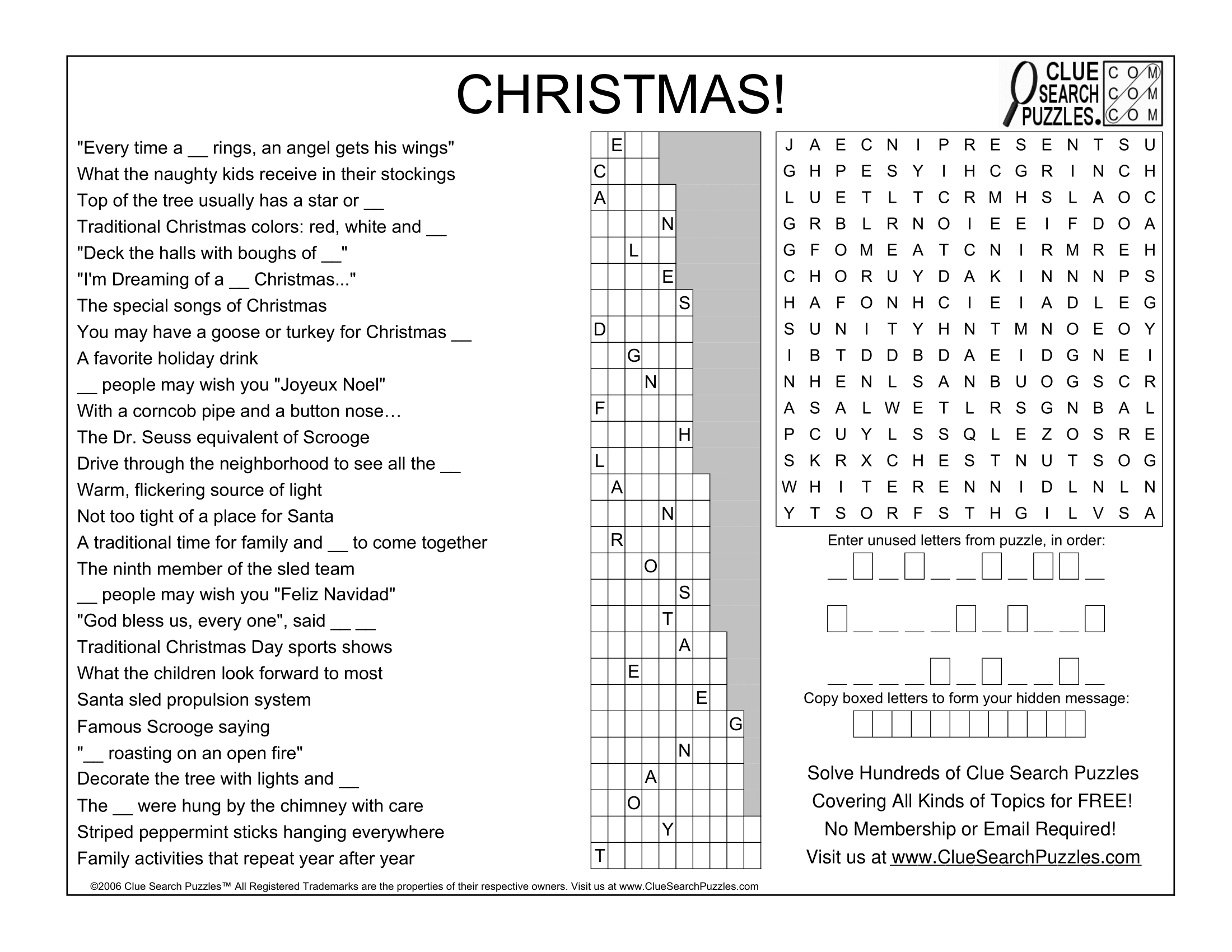 Christmas Puzzle Solution - Clue Search Puzzles with Clue Search Puzzles Answer Key Thanksgiving
