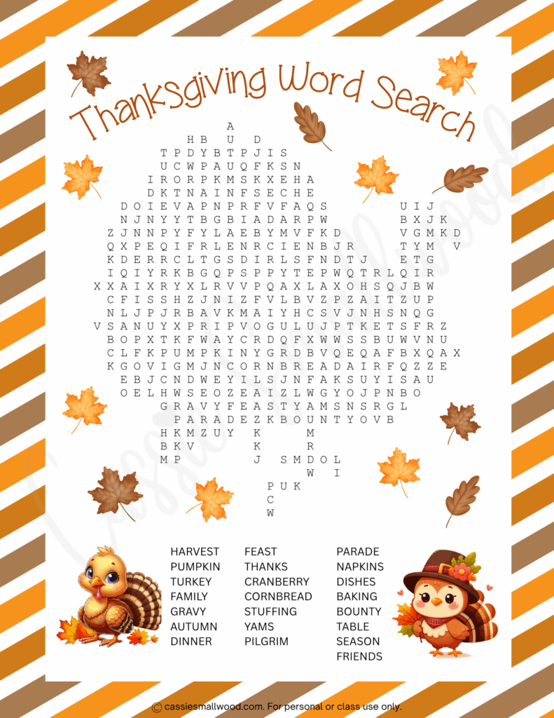 Cute Thanksgiving Word Search Puzzles (With Answers!) - Cassie with Thanksgiving Word Search Puzzle