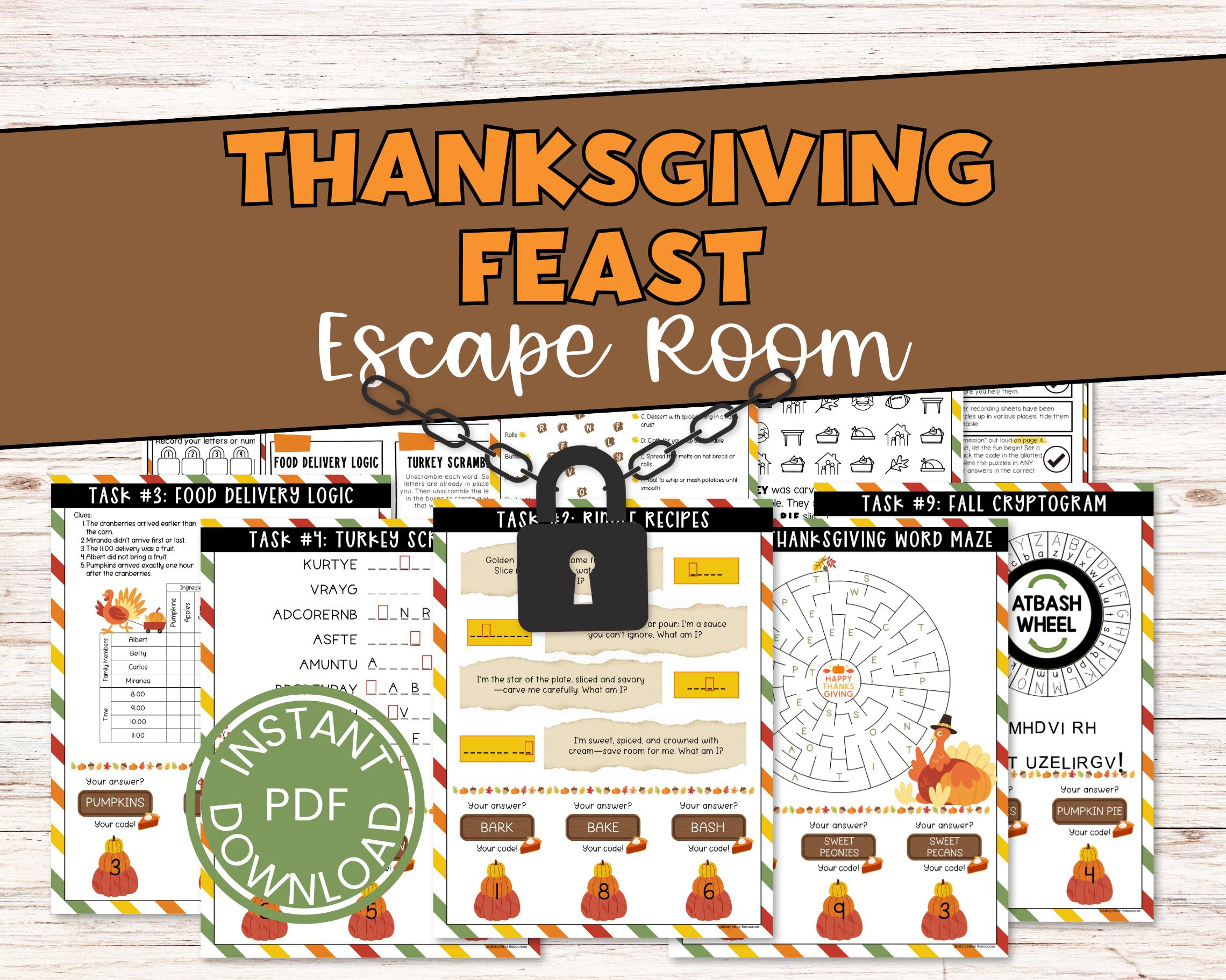 Escape Room Thanksgiving - Etsy throughout Thanksgiving With Granny Logic Puzzle Answers
