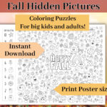 Fall Hidden Objects Coloring Puzzle Poster, Thanksgiving Search For Thanksgiving Hidden Picture Puzzle