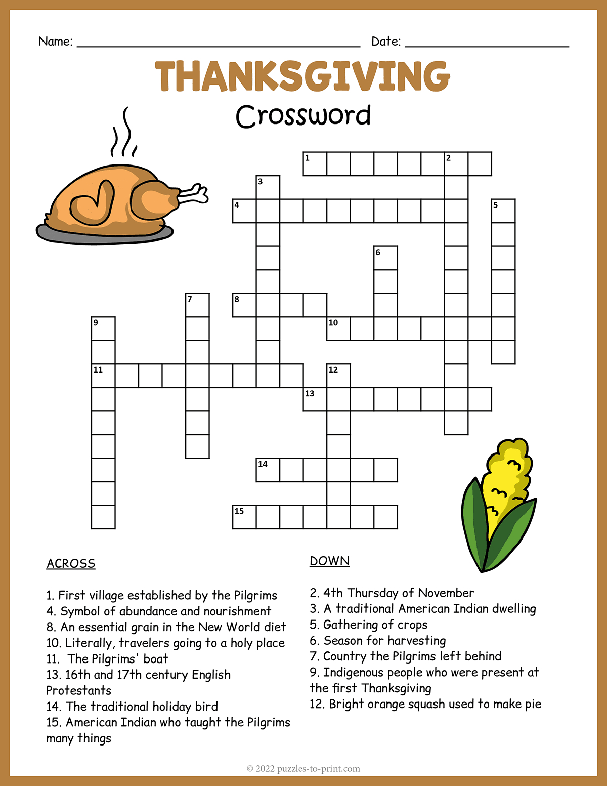 Free Printable Thanksgiving Crossword for Free Thanksgiving Crossword Puzzles For Adults