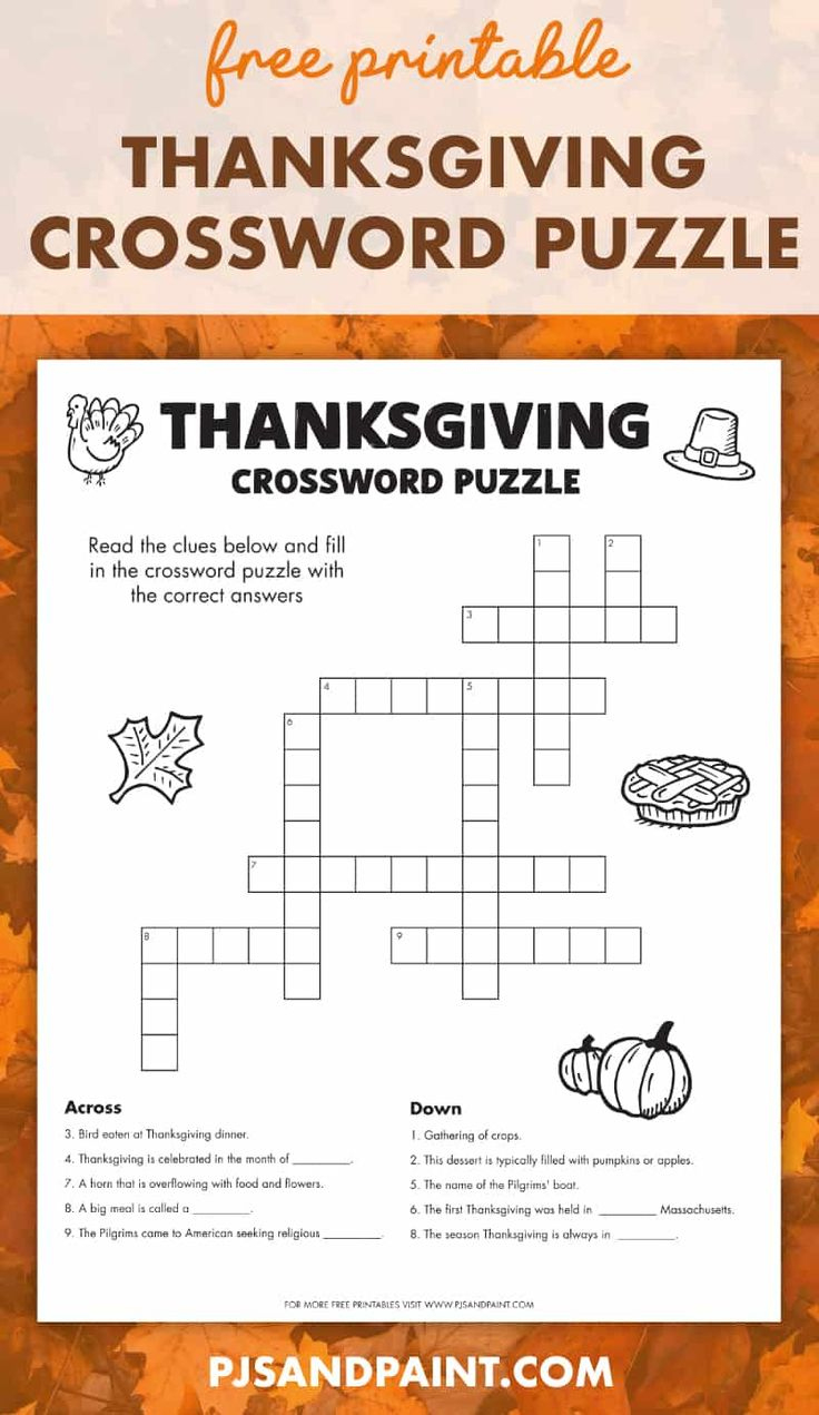 Free Printable Thanksgiving Crossword Puzzle with Printable Thanksgiving Crossword Puzzle