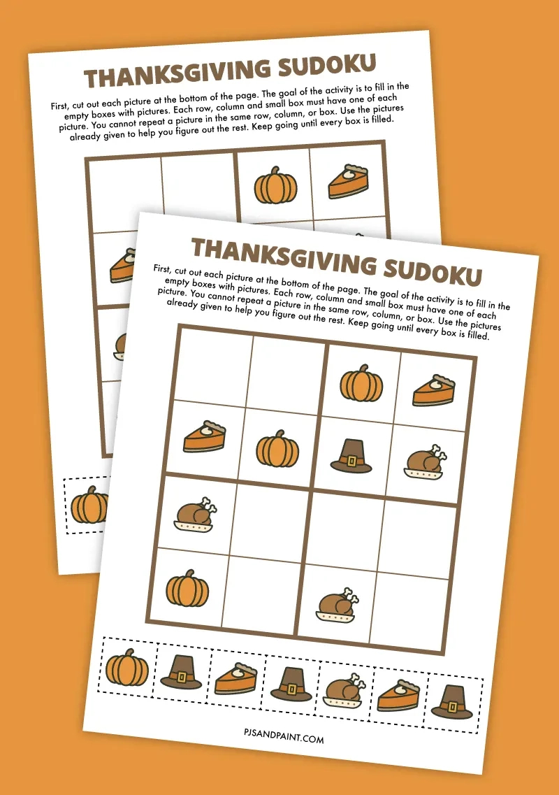 Free Printable Thanksgiving Sudoku Puzzle - Pjs And Paint in Thanksgiving Sudoku Puzzle Answers