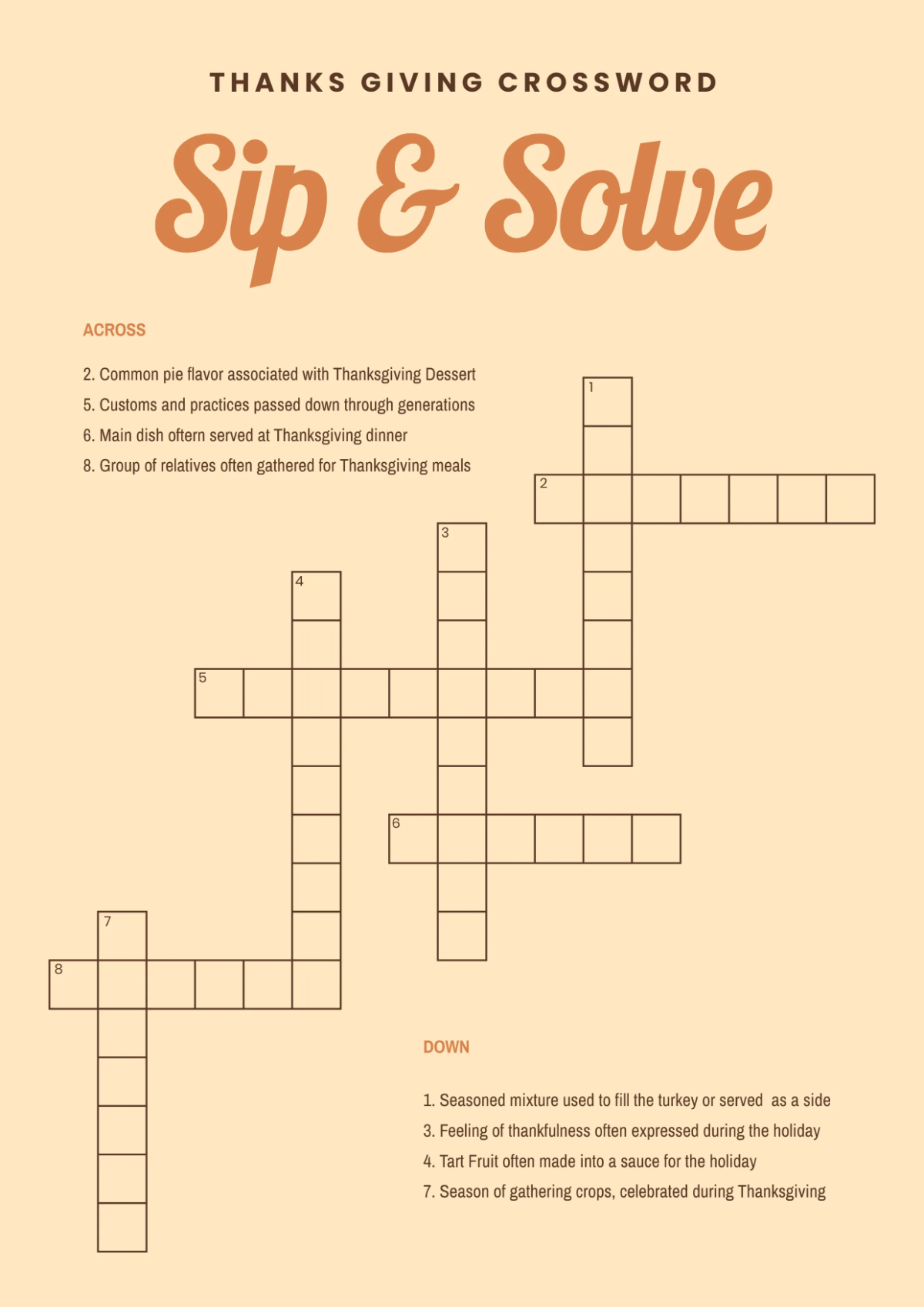Free Thanksgiving Mini Crossword Puzzle Template To Edit Online throughout Thanksgiving Puzzles Online
