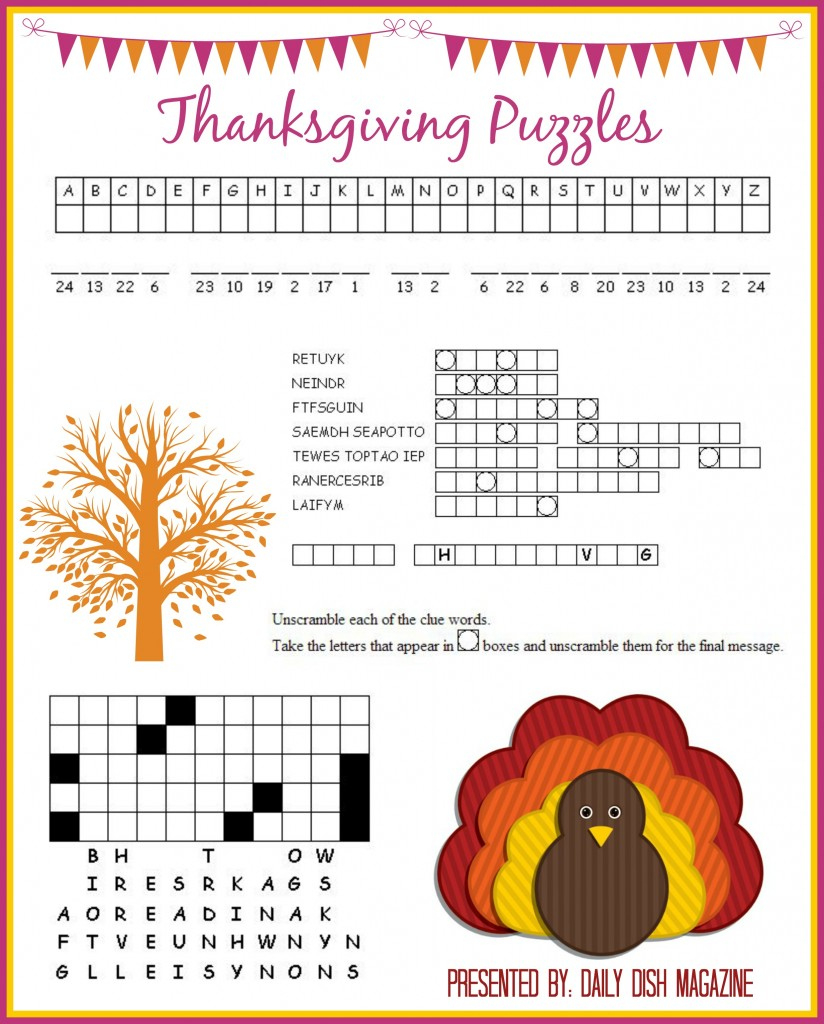 Free Thanksgiving Puzzle Printables - 24/7 Moms for Thanksgiving Puzzles to Print