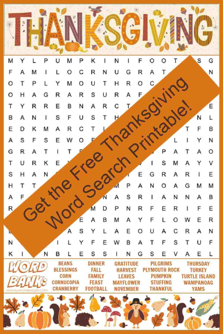Free Thanksgiving Word Search Printable - With Answers Included throughout Thanksgiving A Massive Word Search Puzzle Answer Key