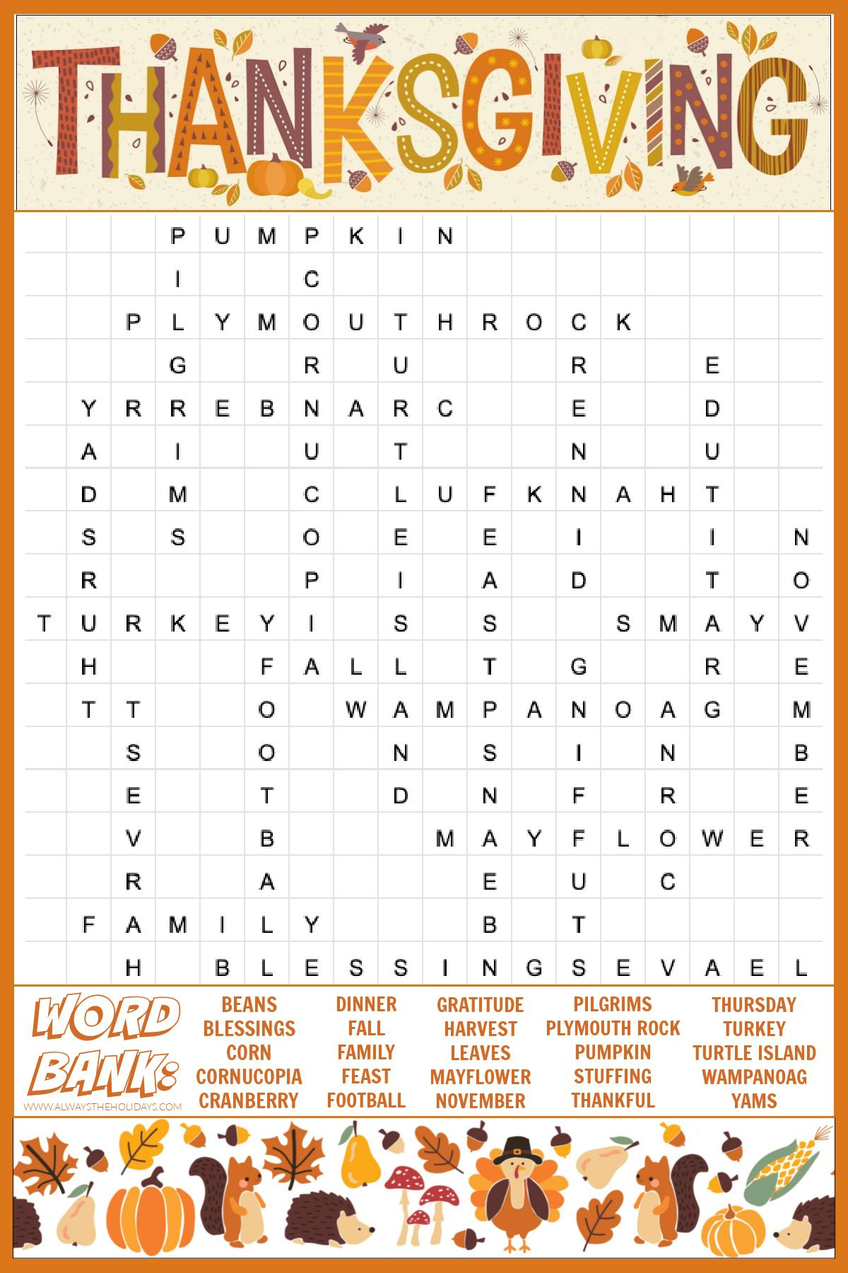 Free Thanksgiving Word Search Printable - With Answers Included with Christian Thanksgiving Puzzles