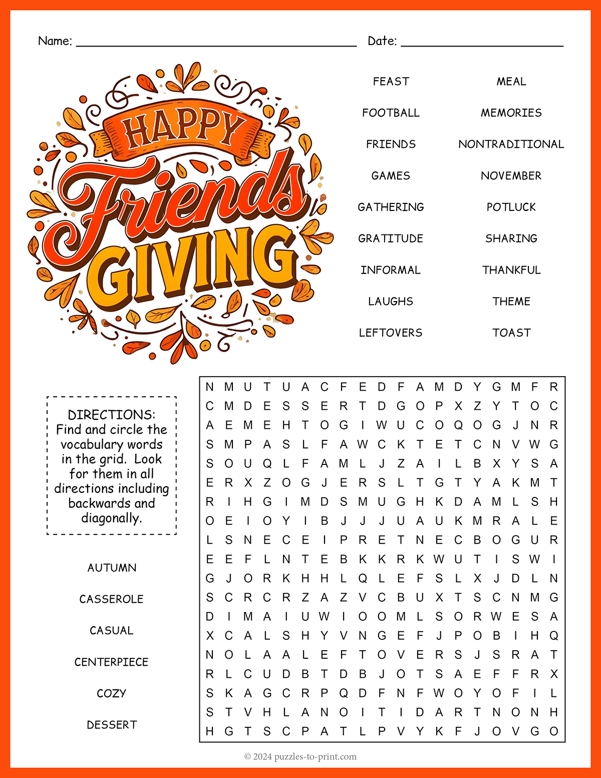 Friendsgiving Word Search pertaining to Adult Thanksgiving Puzzles