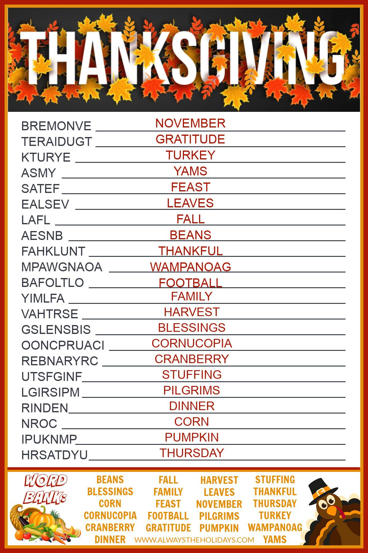 get a free printable thanksgiving word scramble with answers within puzzles to print thanksgiving word scramble answers Get A Free Printable Thanksgiving Word Scramble With Answers within Puzzles to Print Thanksgiving Word Scramble Answers