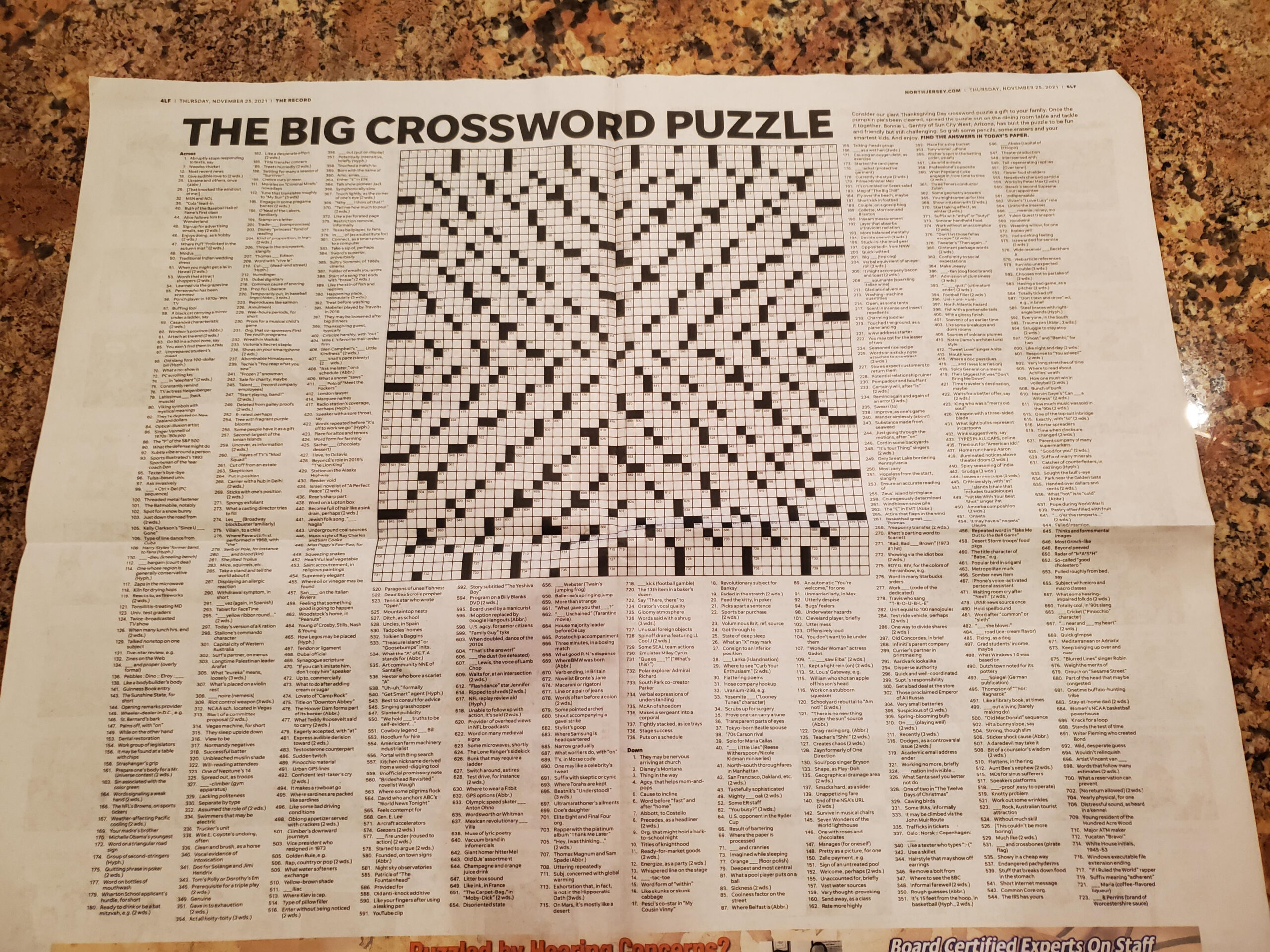 Giant Crossword Puzzle In The Record Every Thanksgiving : R/Newjersey pertaining to The Big Crossword Puzzle Thanksgiving