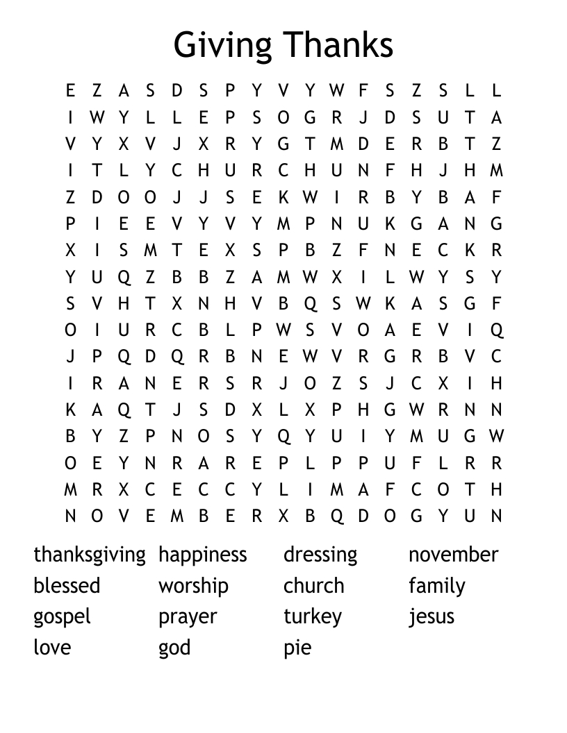 Giving Thanks Word Search - Wordmint for Christian Thanksgiving Puzzles