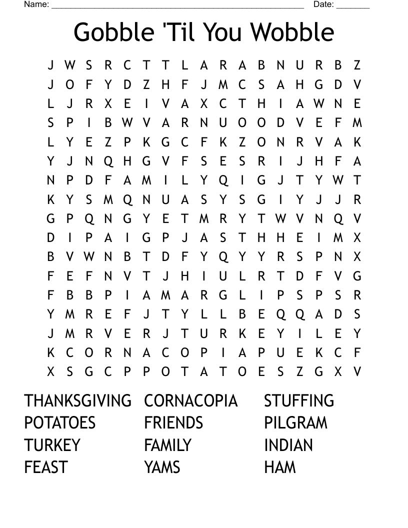 Gobble &amp;#039;Til You Wobble Word Search - Wordmint pertaining to Gobble Til You Wobble Thanksgiving Crossword Puzzle Answers