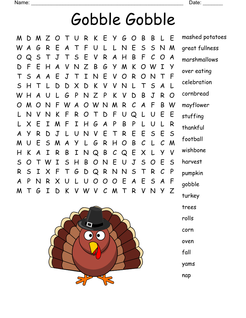 Gobble &amp;#039;Til You Wobble Word Search - Wordmint throughout Gobble Til You Wobble Thanksgiving Crossword Puzzle Answers