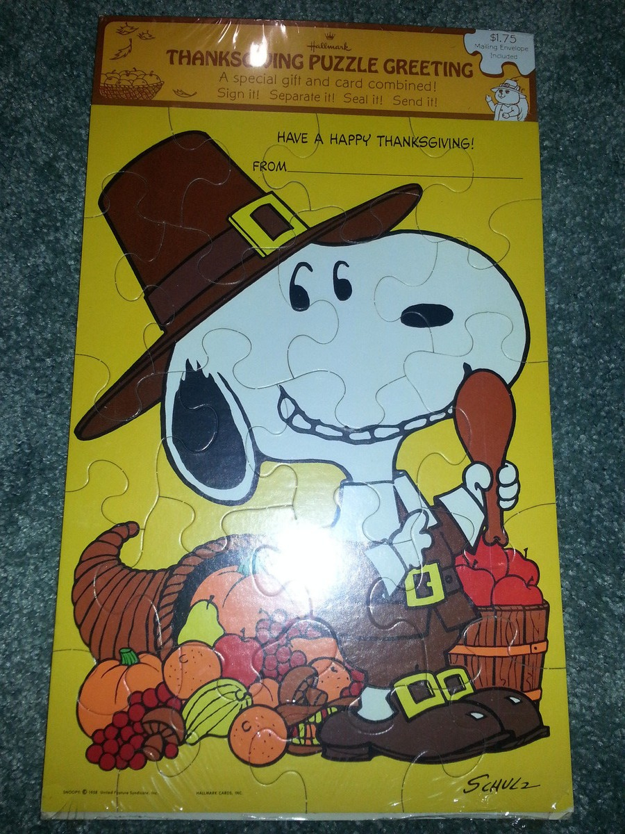 Hallmark Vintage Greeting Card Happy Thanksgiving 1958 Snoopy Puzzle Schulz  New within Snoopy Thanksgiving Puzzle