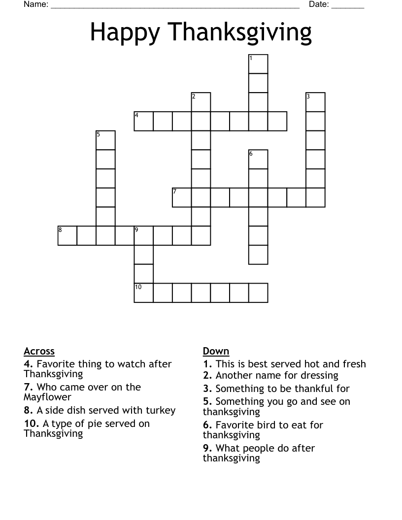 Happy Thanksgiving Crossword - Wordmint throughout Happy Thanksgiving Crossword Puzzles