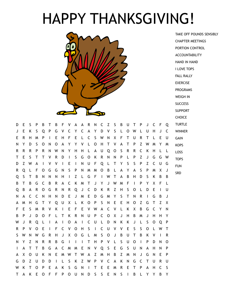 Happy Thanksgiving! Word Search - Wordmint throughout Happy Thanksgiving Puzzle