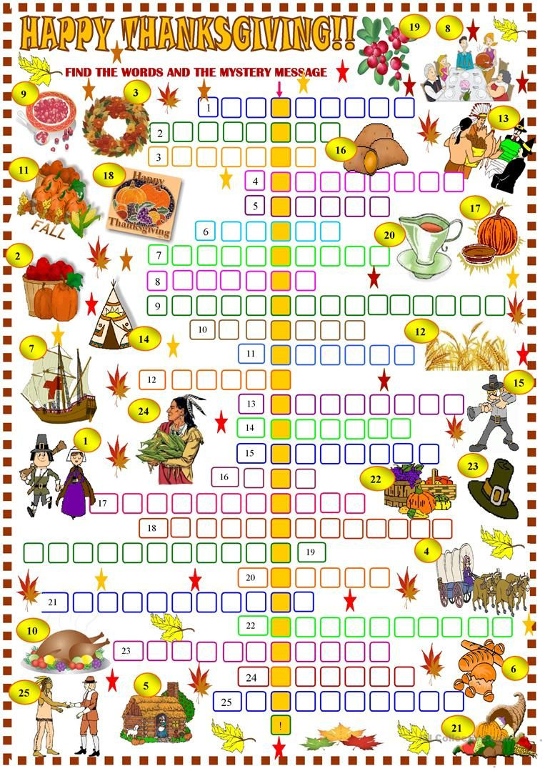 Printable Crossword Puzzles For Thanksgiving in Happy Thanksgiving Crossword Puzzle Answers