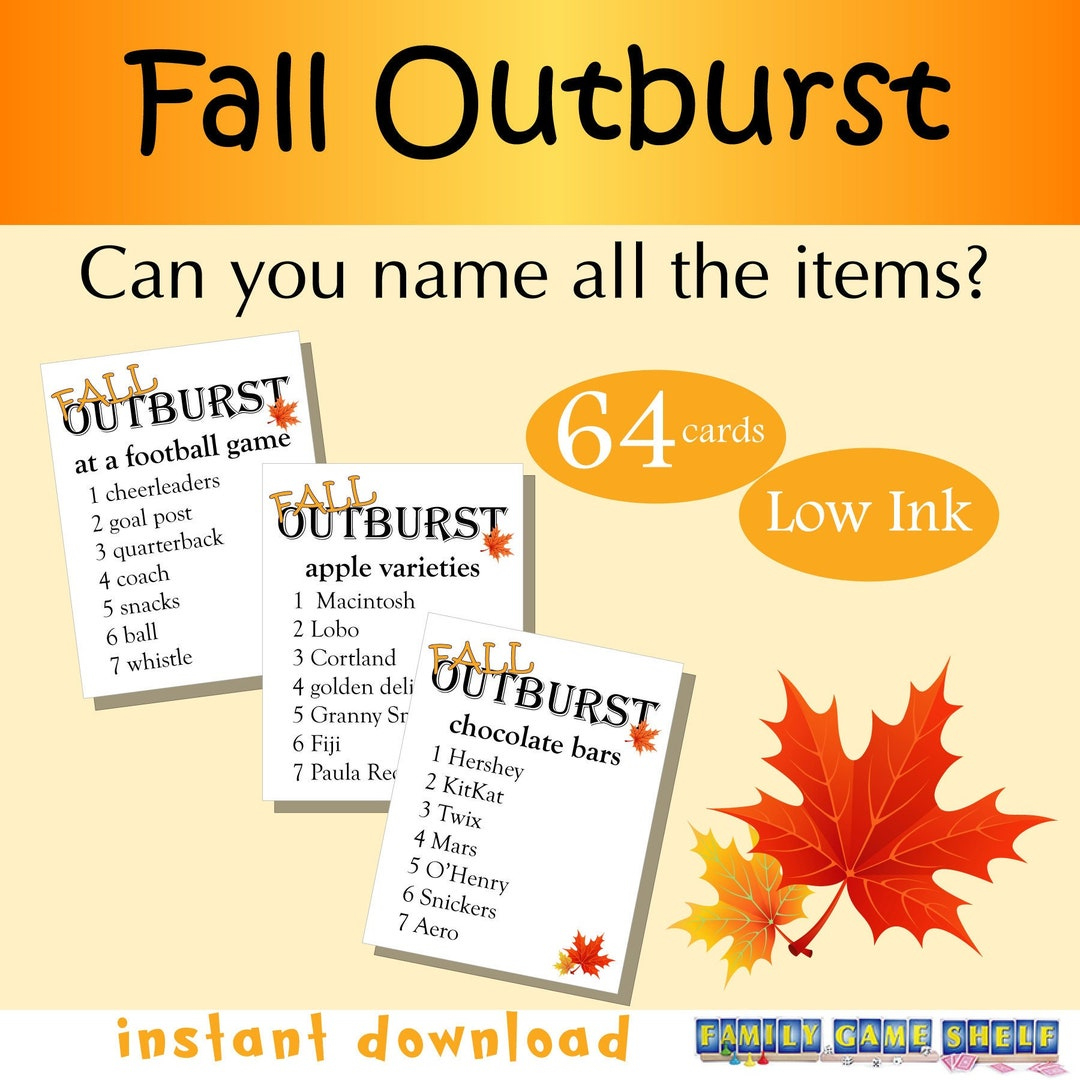 Printable Fall Outburst Game, Fall Themed Outburst Cards, Fall with regard to Thanksgiving With Granny Logic Puzzle Answers