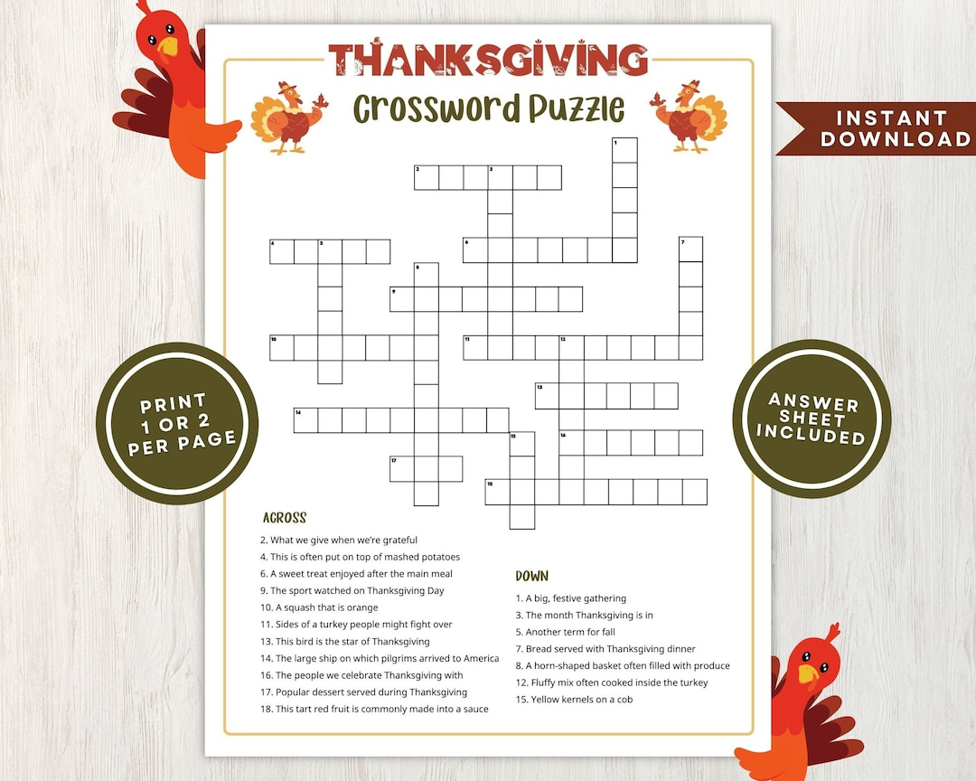 Printable Thanksgiving Crossword Puzzle For Kids And Adults regarding Thanksgiving Crossword Puzzles To Print