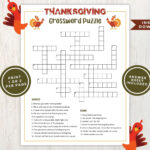 Printable Thanksgiving Crossword Puzzle For Kids And Adults Throughout Thanksgiving Crossword Puzzles