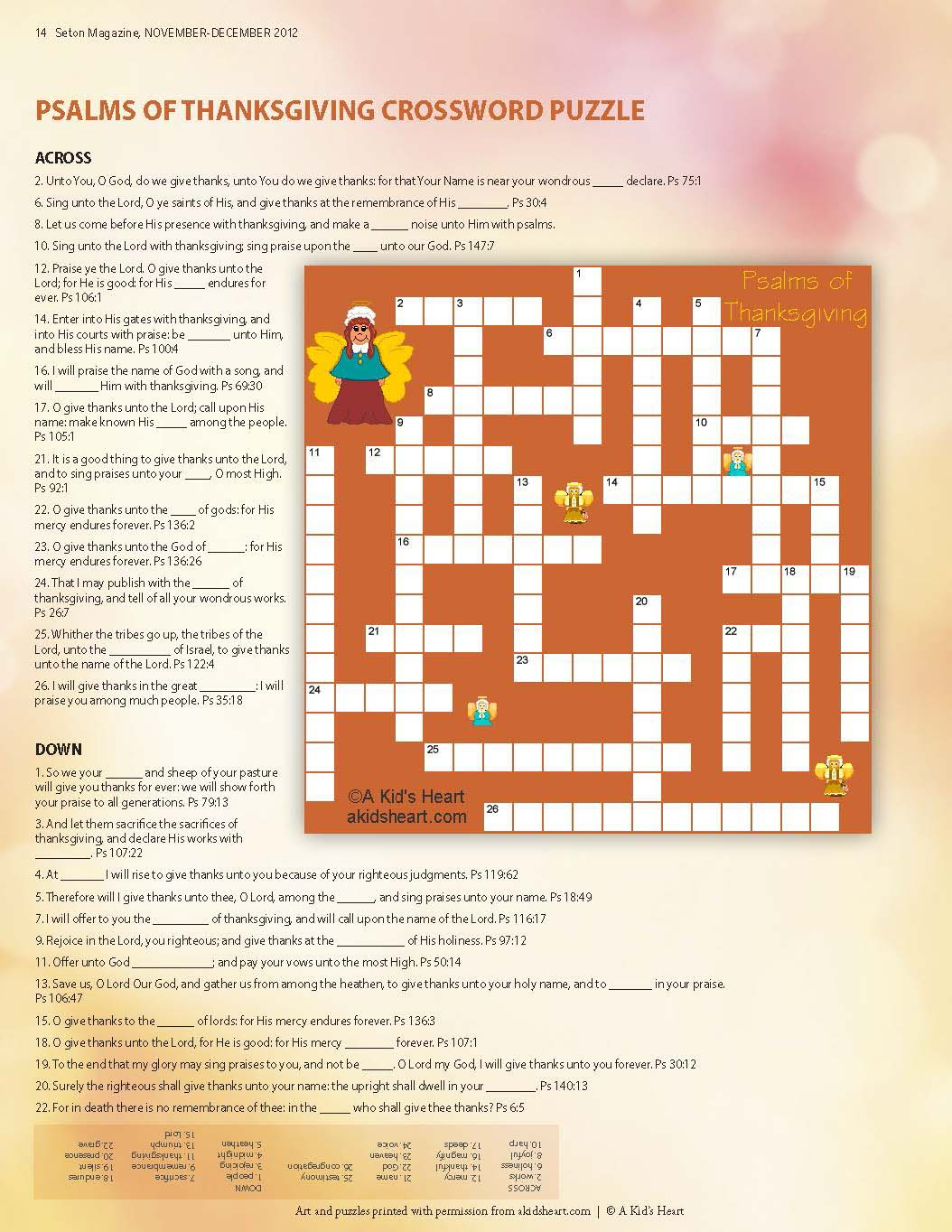 Psalms Of Thanksgiving Crossword intended for Psalms Of Thanksgiving Crossword Puzzle