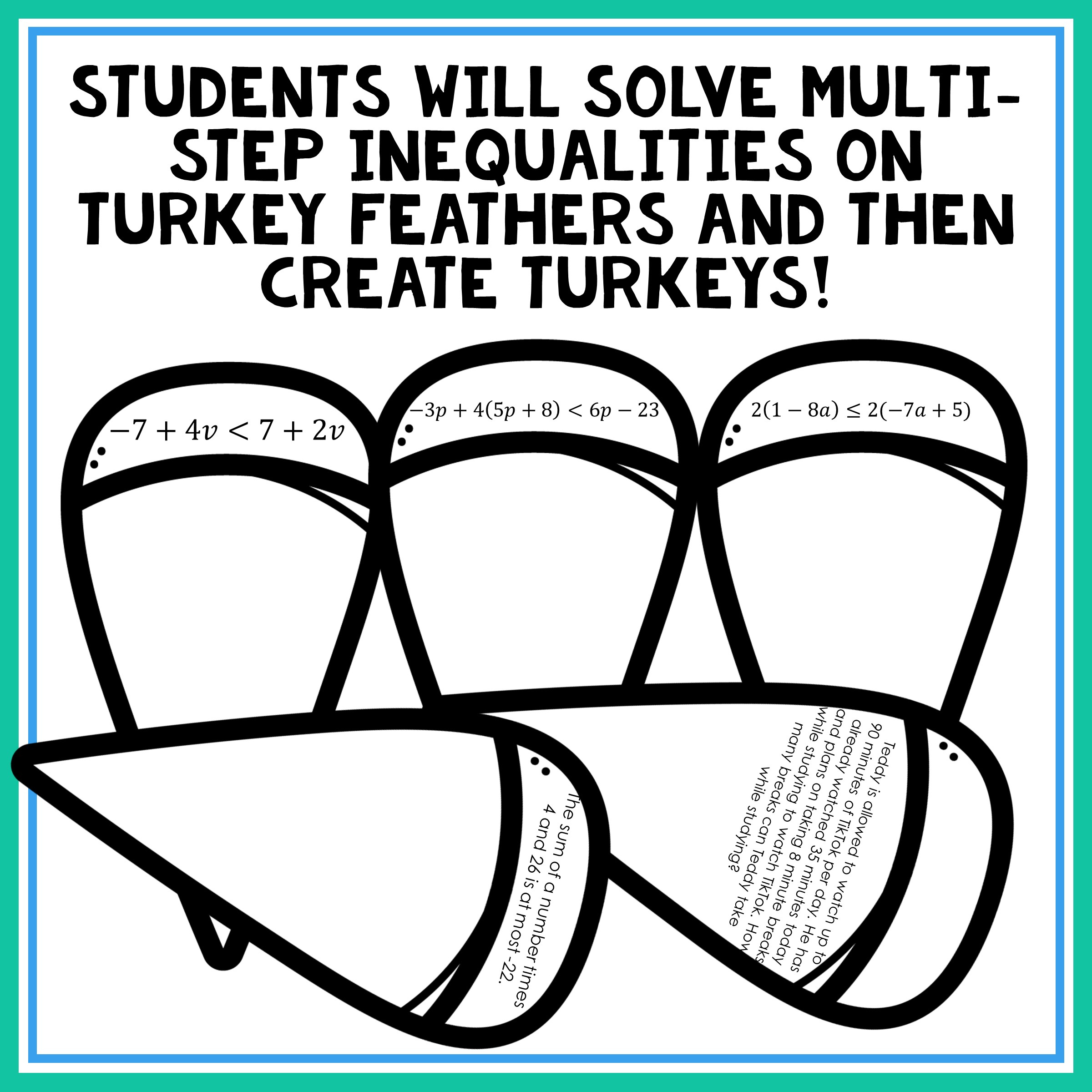 Solving Multi-Step Inequalities Turkey Craft - Classful throughout Thanksgiving Solving Inequalities Puzzle