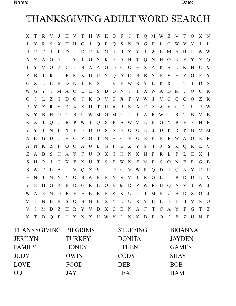 Thanksgiving Adult Word Search - Wordmint pertaining to Thanksgiving Word Puzzles Adults