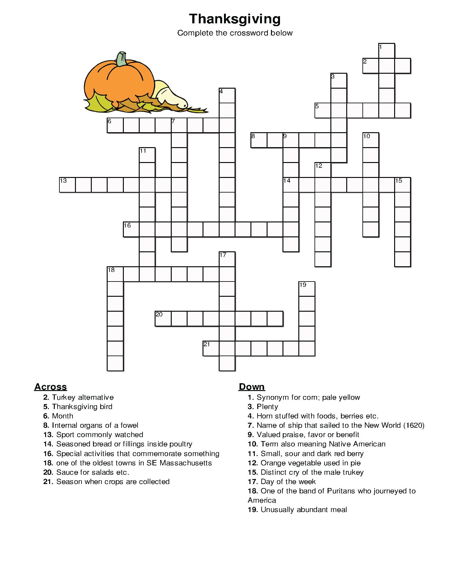 Thanksgiving Cross Word throughout Abcya Thanksgiving Crossword Puzzle