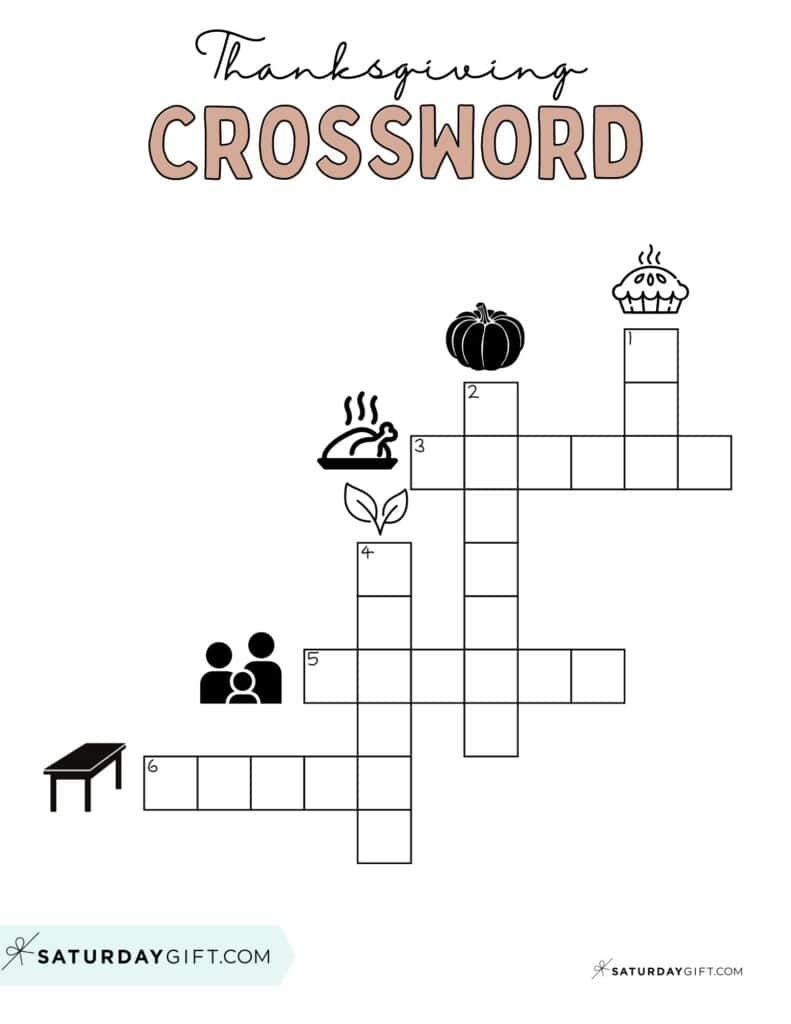 Thanksgiving Crossword Puzzle - Cute &amp;amp; Free Printable | Saturdaygift inside Easy Thanksgiving Crossword Puzzles