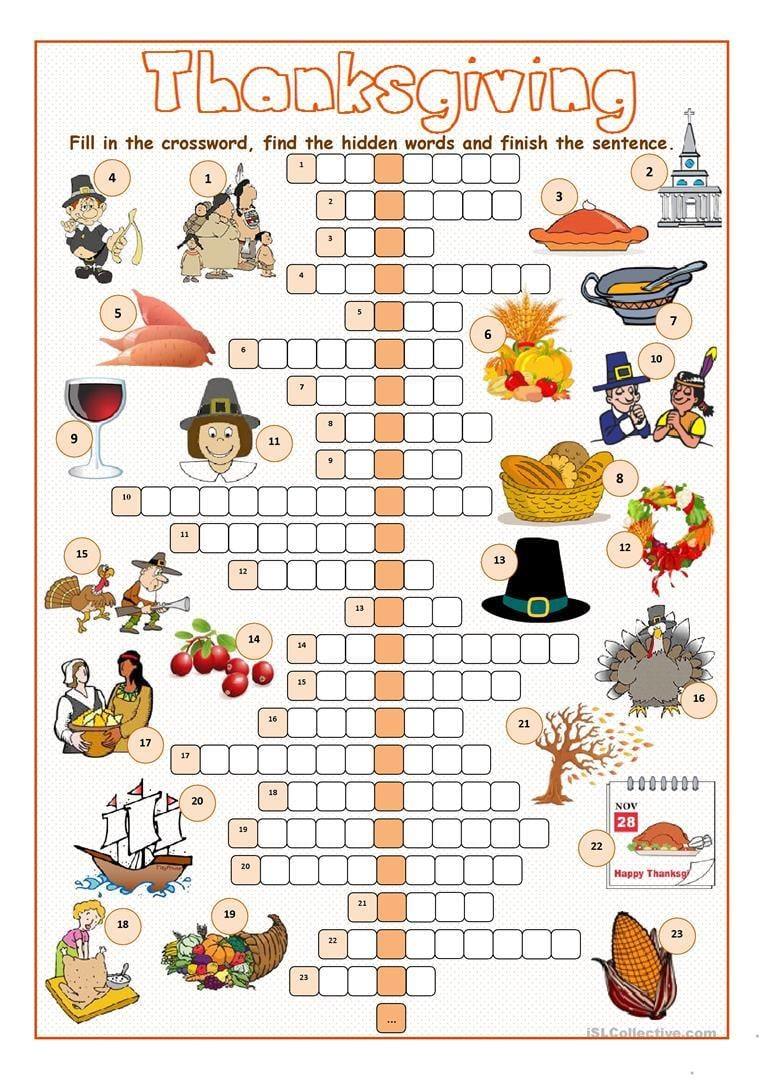 Thanksgiving Crossword Puzzle | ✔ ✔ ✔ Ittt pertaining to Esl Thanksgiving Crossword Puzzle