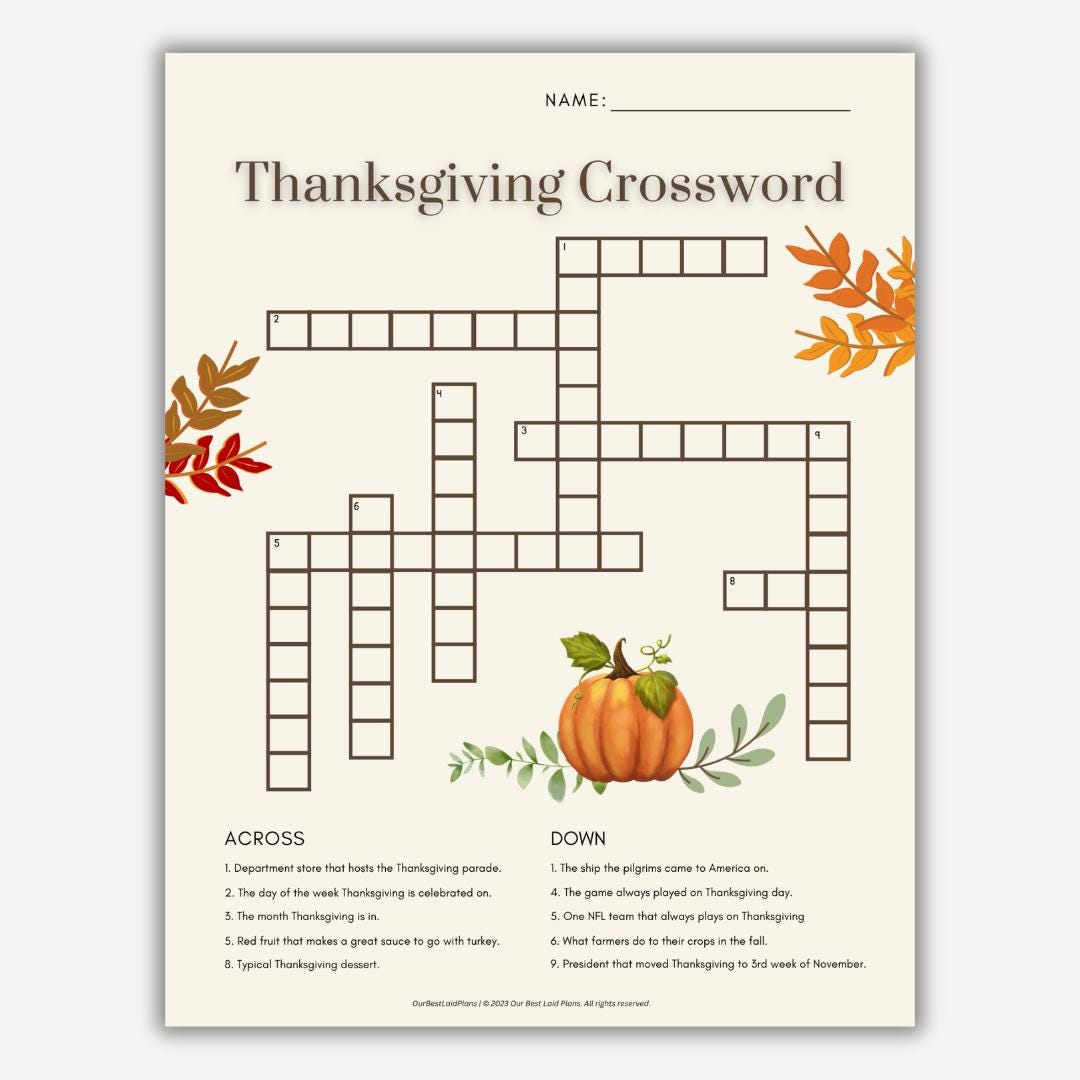 Thanksgiving Crossword Puzzle, Thanksgiving Crossword Printable intended for Thanksgiving Day Crossword Puzzle