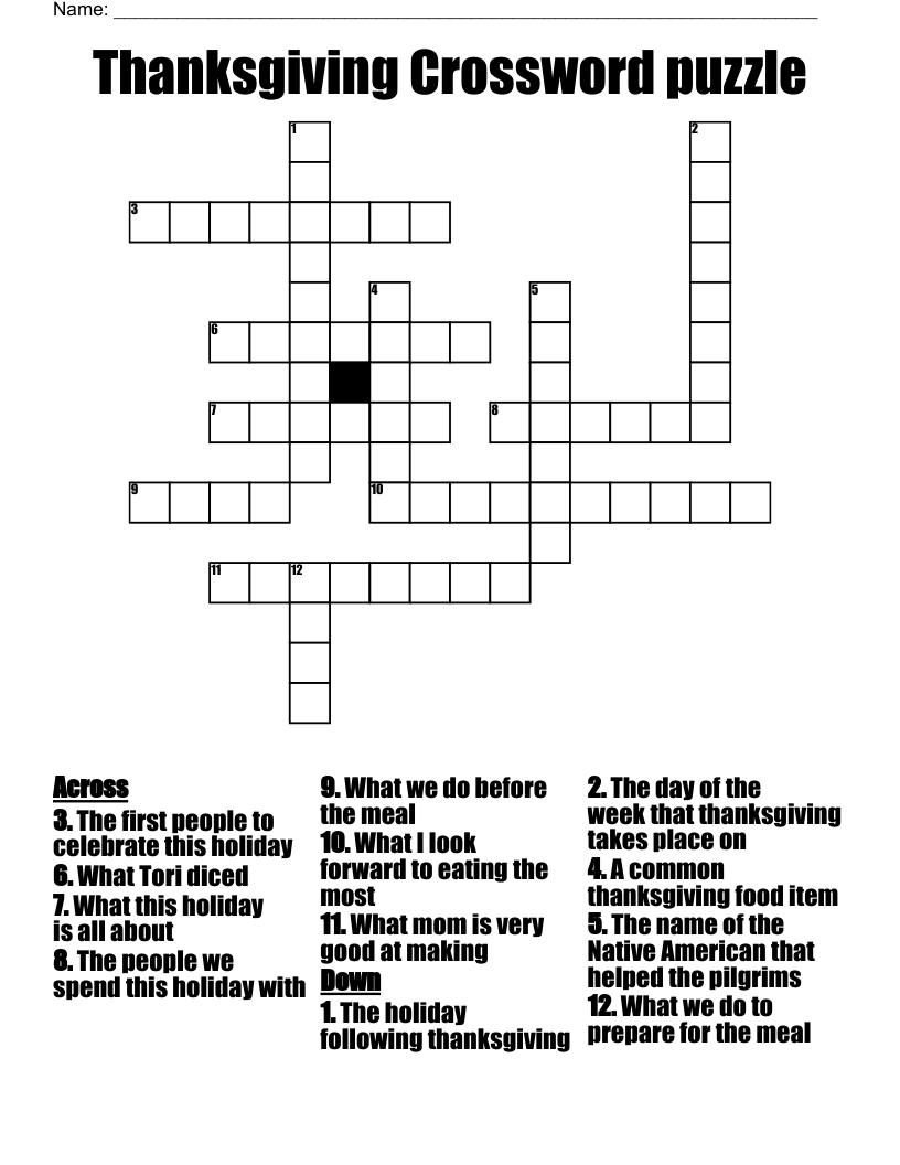 Thanksgiving Crossword Puzzle - Wordmint in The First Thanksgiving Crossword Puzzle