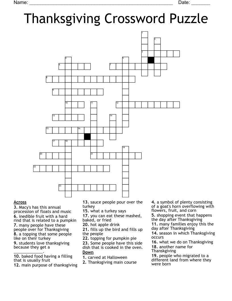 Thanksgiving Crossword Puzzle - Wordmint with Thanksgiving Crossword Puzzle Hard