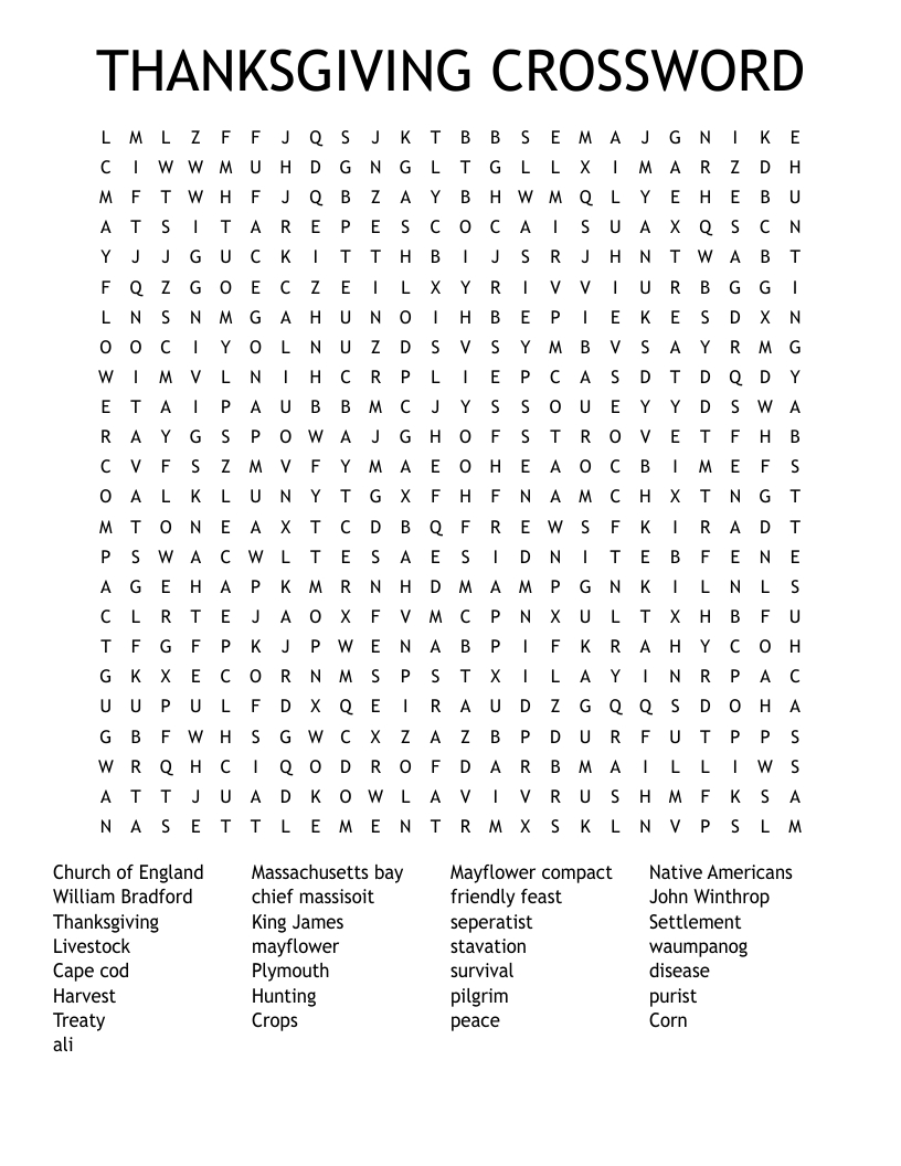 Thanksgiving Crossword Word Search - Wordmint intended for Thanksgiving Crossword Puzzles Hard