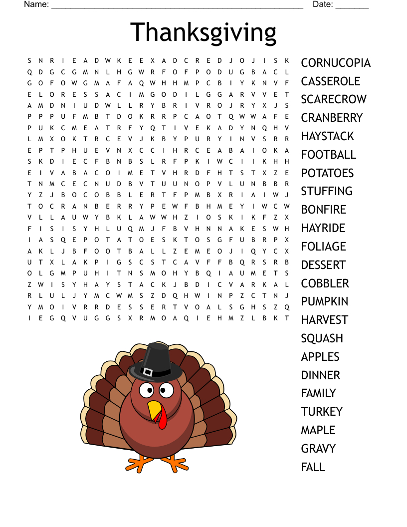 Thanksgiving Crossword - Wordmint intended for Thanksgiving Clue Search Puzzle
