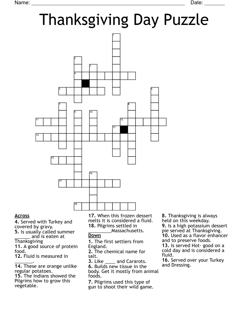 Thanksgiving Day Puzzle Crossword - Wordmint pertaining to Thanksgiving Day Crossword Puzzle