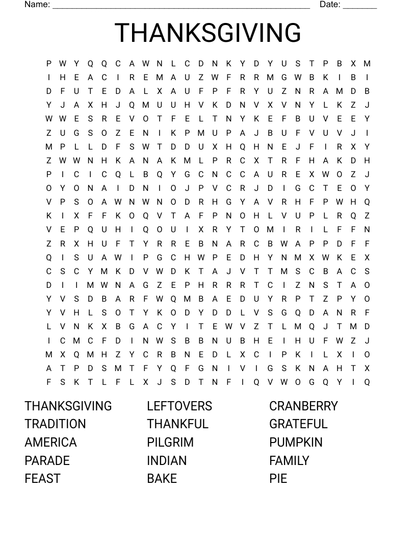 Thanksgiving Day Puzzle Crossword - Wordmint throughout Thanksgiving Crossword Puzzle Hard