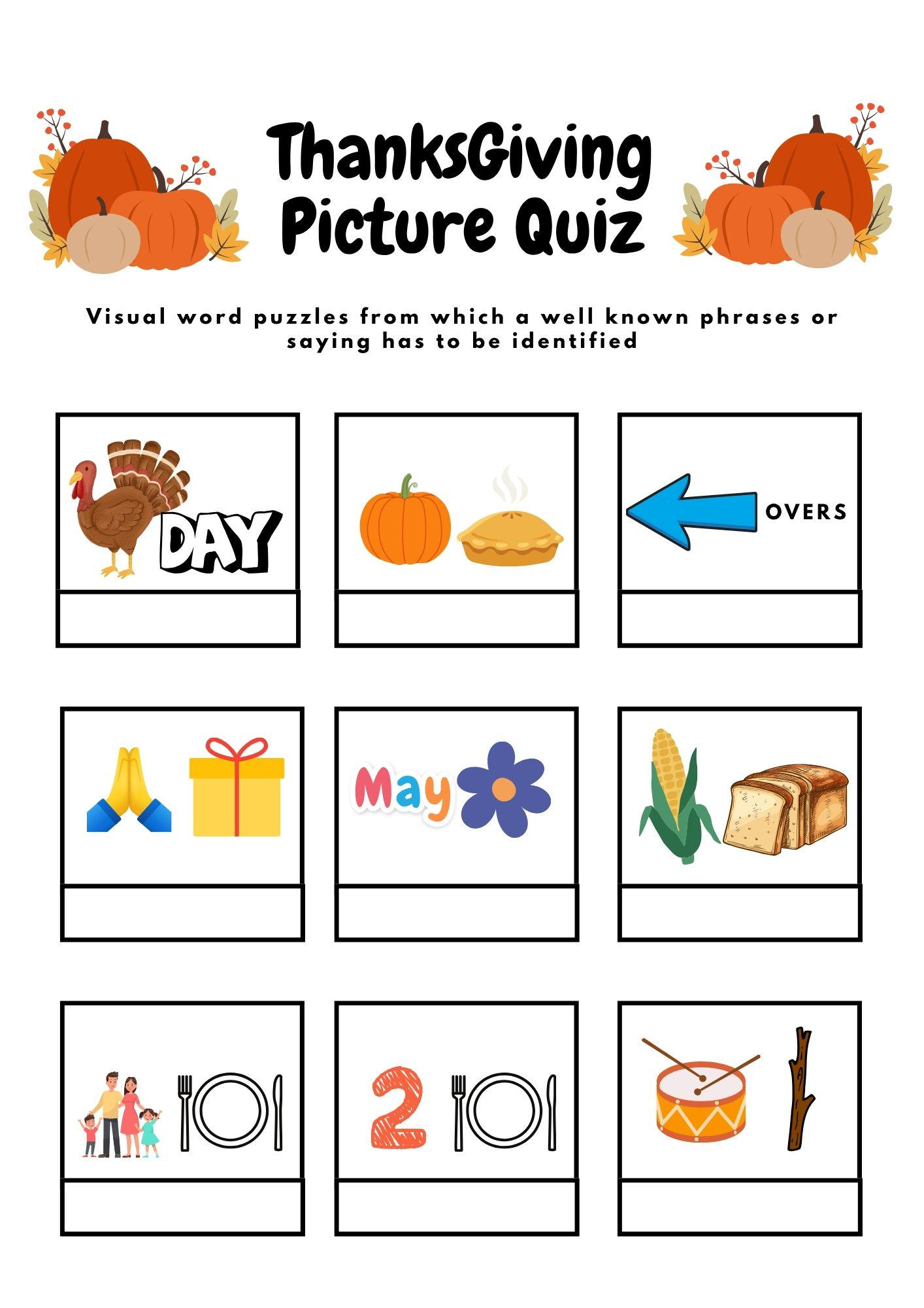 Thanksgiving Dingbat Knobel-Spiel: Bilder-Quiz, Brain Teaser (Pdf pertaining to Thanksgiving Rebus Puzzles