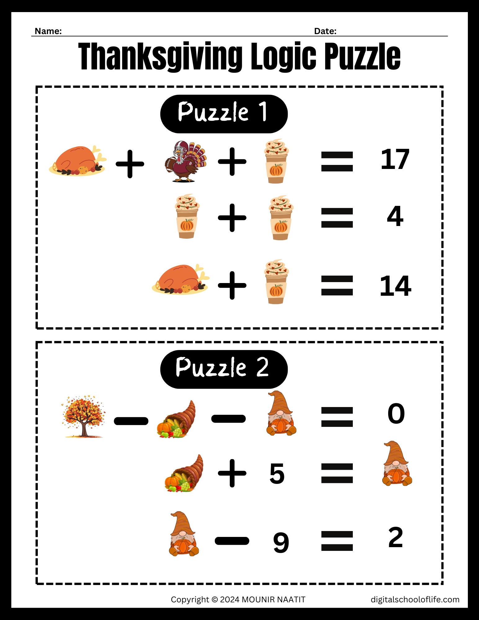 Thanksgiving Logic Puzzles, 10 Math Puzzles, Addition And for Thanksgiving Logic Puzzles
