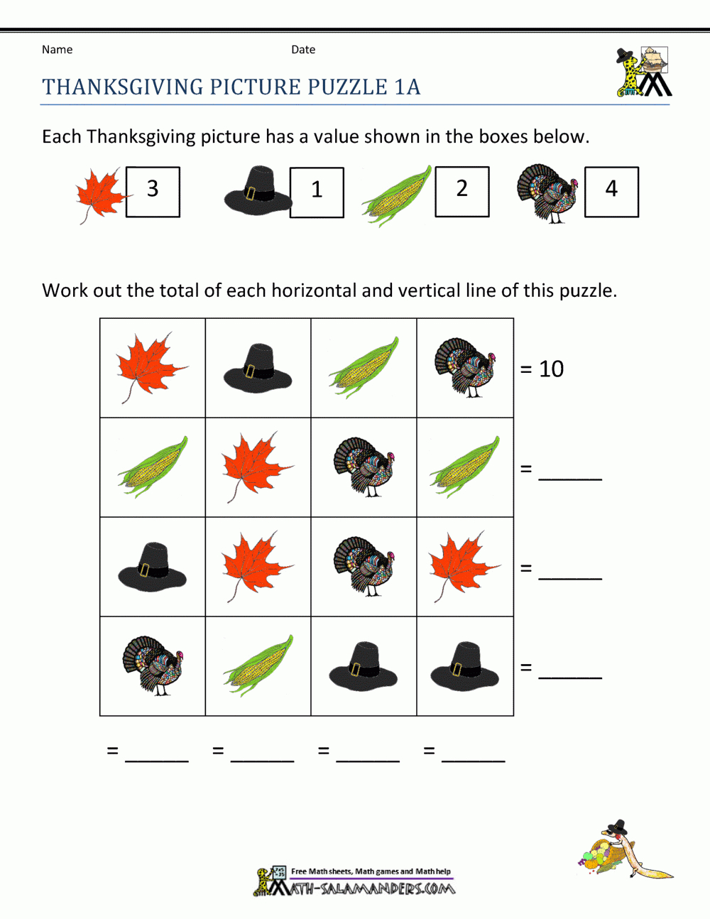 Thanksgiving Math Activities First Grade with regard to Math Puzzles Thanksgiving