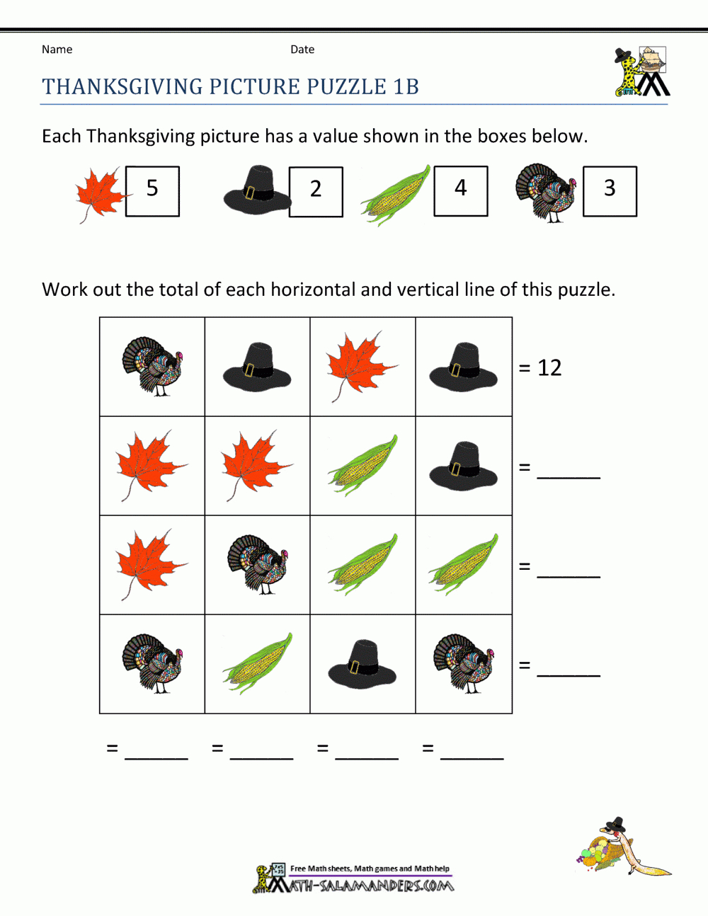 Thanksgiving Math Puzzles regarding Free Thanksgiving Math Puzzles