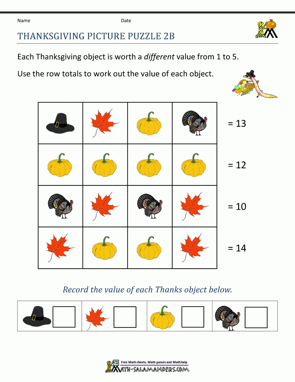 Thanksgiving Math Worksheets 2Nd Grade pertaining to Thanksgiving Math Puzzle