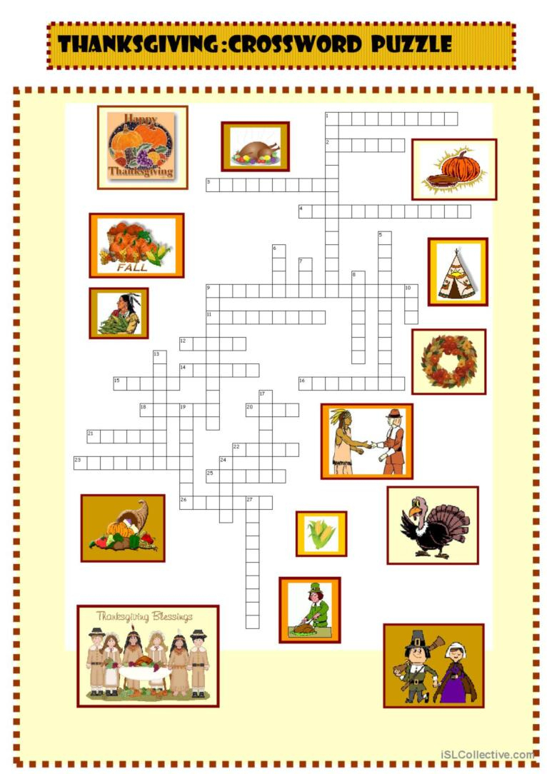Thanksgiving : New Crossword Puzzle…: English Esl Worksheets Pdf &amp;amp; Doc for Esl Thanksgiving Crossword Puzzle