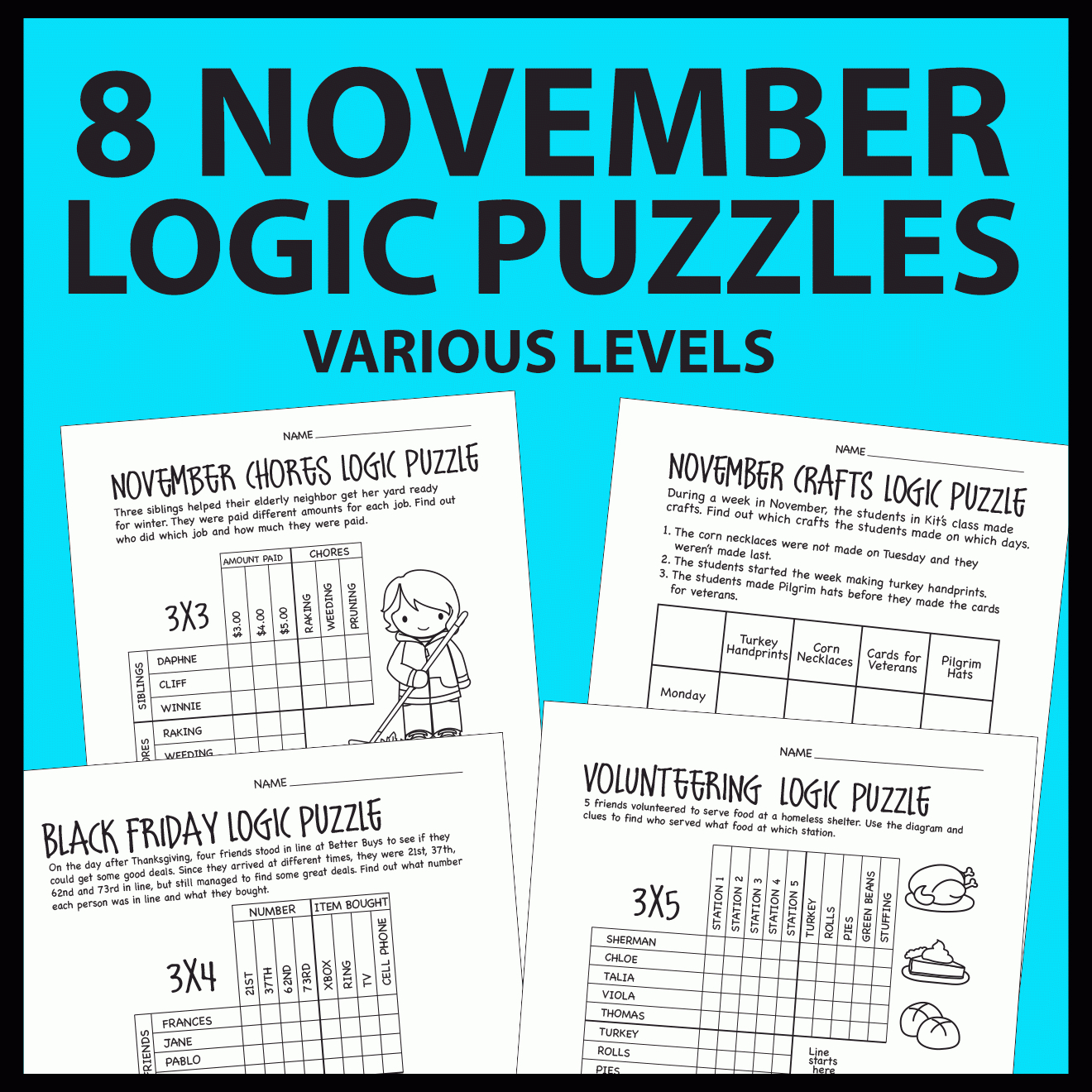 Thanksgiving / November Logic Puzzles – Primeandpi regarding Thanksgiving Dinner Logic Grid Puzzle Answers