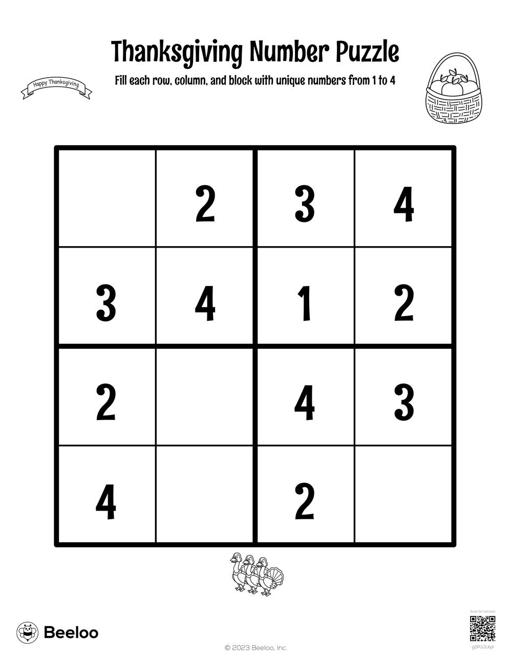 Thanksgiving Number Puzzle • Beeloo Printable Crafts And pertaining to Thanksgiving Number Puzzle