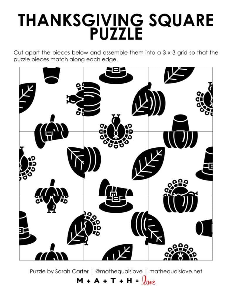 Thanksgiving Square Edge Matching Puzzle | Math = Love intended for Calculus Ab Thanksgiving Puzzle Answers