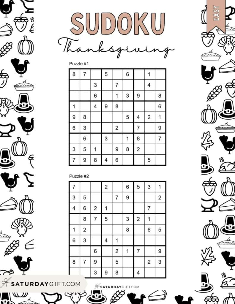 Thanksgiving Sudoku Puzzles - Cute &amp;amp; Free Printables | Saturdaygift regarding Thanksgiving Sudoku Puzzle