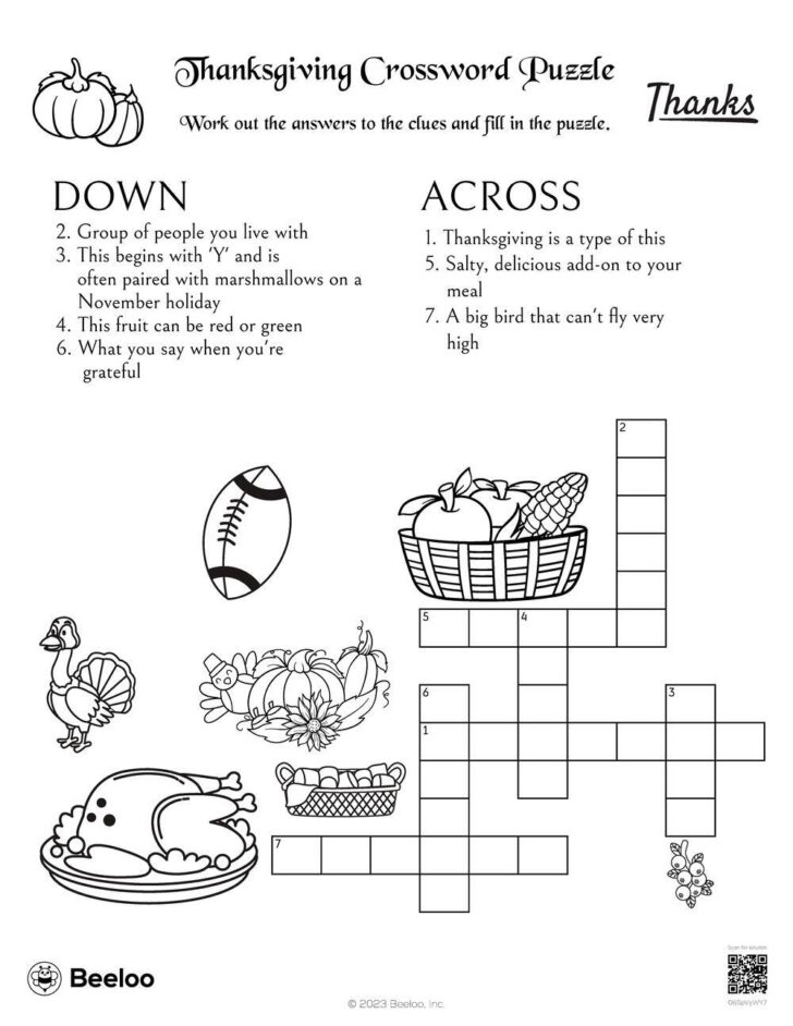 Thanksgiving Crossword Puzzles Printable Thanksgiving Crossword Puzzles Printable