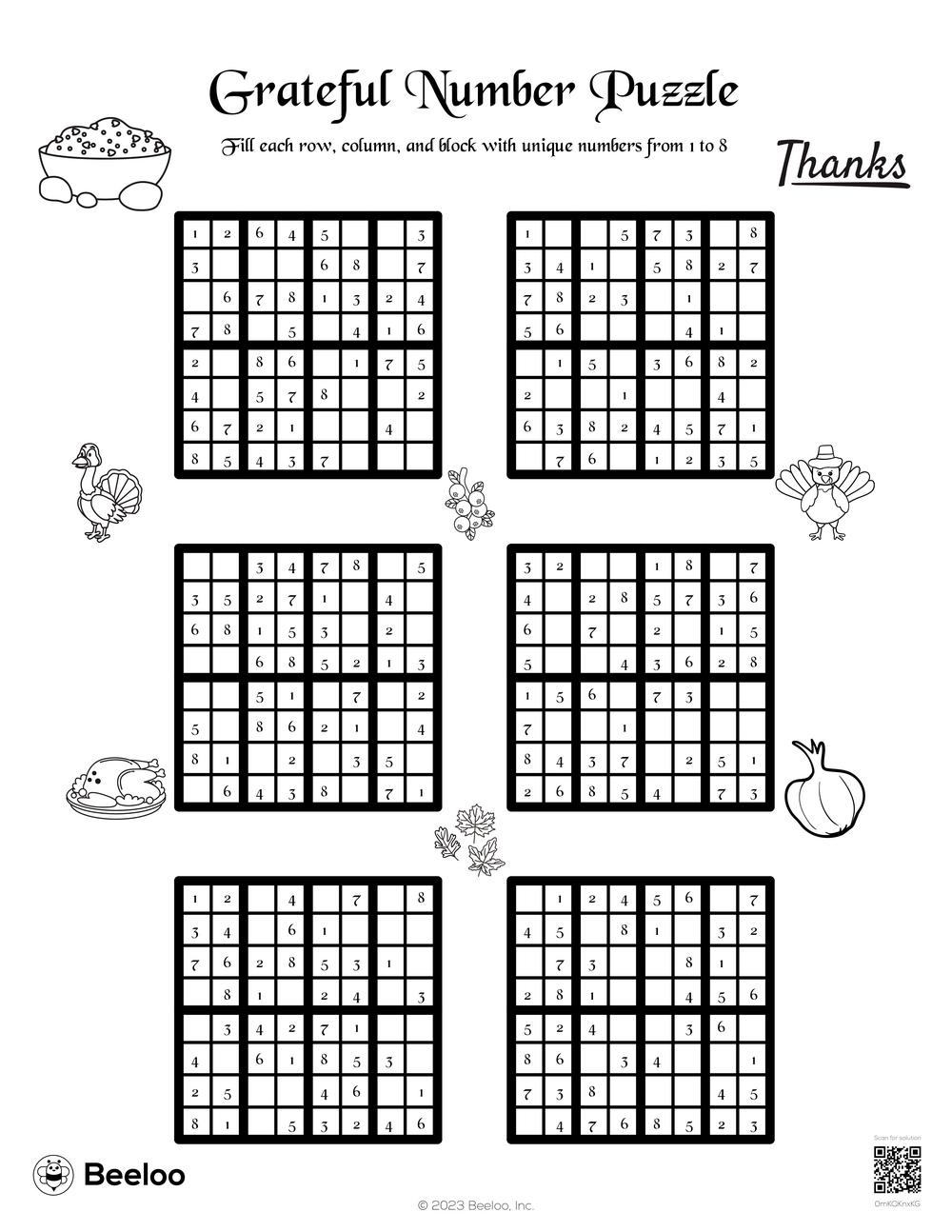 Thanksgiving-Themed Sudoku Puzzles • Beeloo Printable Crafts And in Thanksgiving Sudoku Puzzle