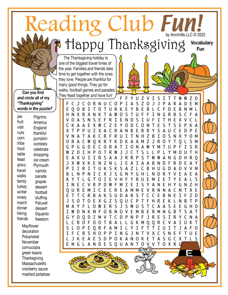 Word Puzzles For Thanksgiving